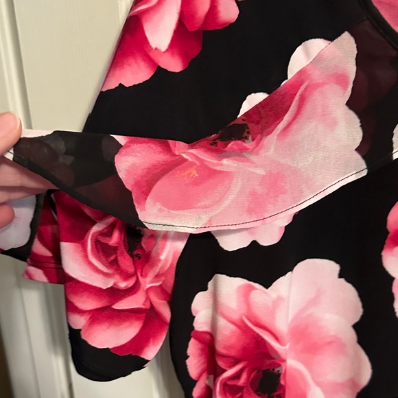 Calvin Klein Black Top with Pink Rose Allover Print - Picture 2 of 6